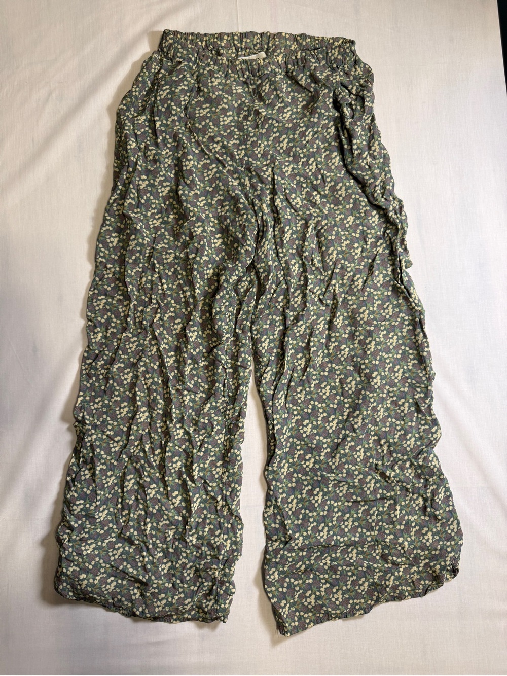 FLAX Jeanne Engelhart Wide Leg Floral Pants Womens Small Rayon Lagenlook Boho